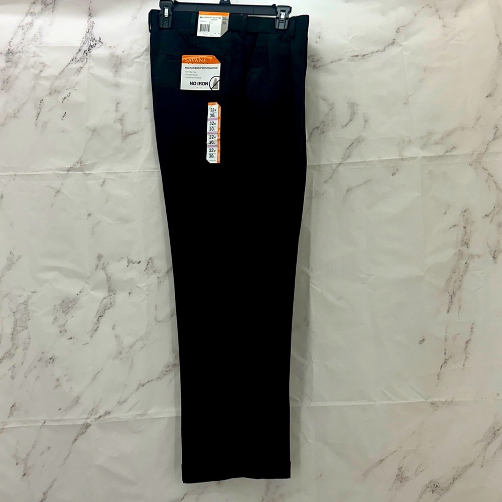 SAVANE‎ Men’s Dress Slacks Pants aNonIron Pleated Black comfort waist 32w 30L